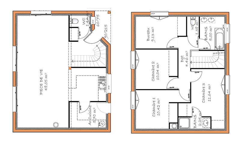 plan maison 4 chambres etage